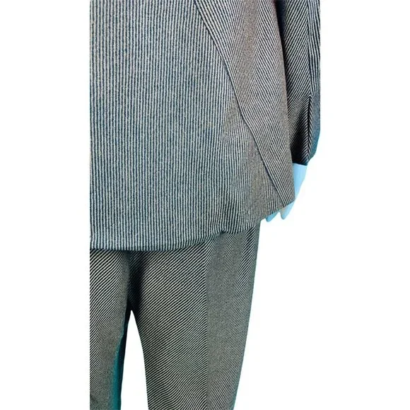 Vintage 70s Suit Set Womens M James Chen Brown Black Striped Pants Blazer Outfit